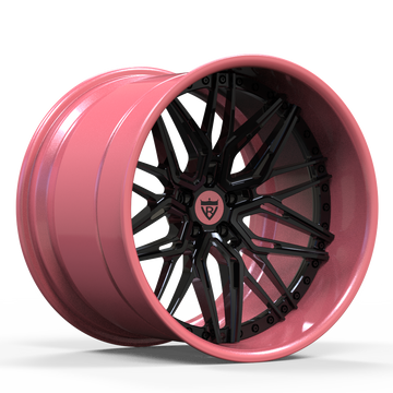 Custom deep dish RV-T081 pink and black forged wheel showcasing a stylish design for high-performance vehicles.